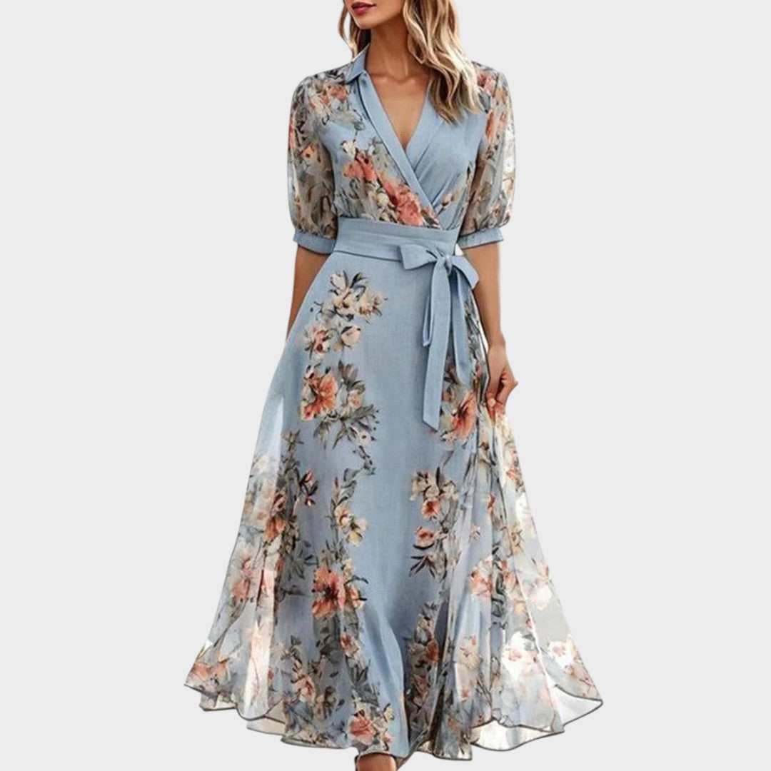 Nika - Cvjetna midi haljina s v-izrubom