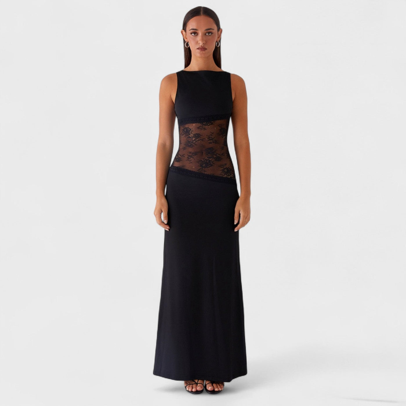 Ksenija - Duga crna čipkasta haljina