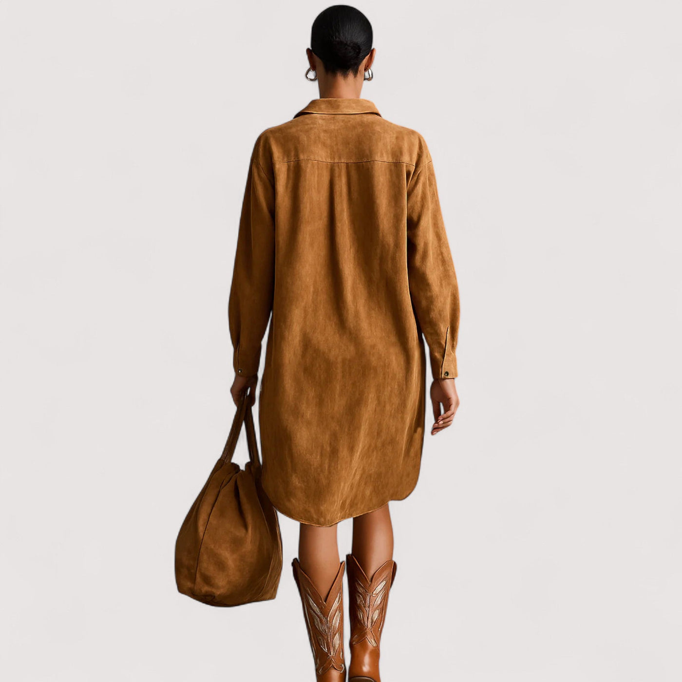 Isola™ | Opuštena midi haljina s ovratnikom na V-izrez i dugim rukavima s printom