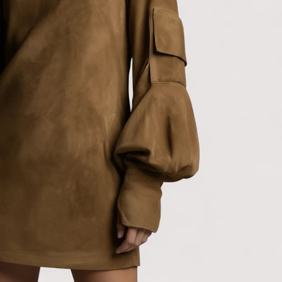 Inara™ | Vintage opuštena mini haljina od brušene kože s dolčevitim ovratnikom