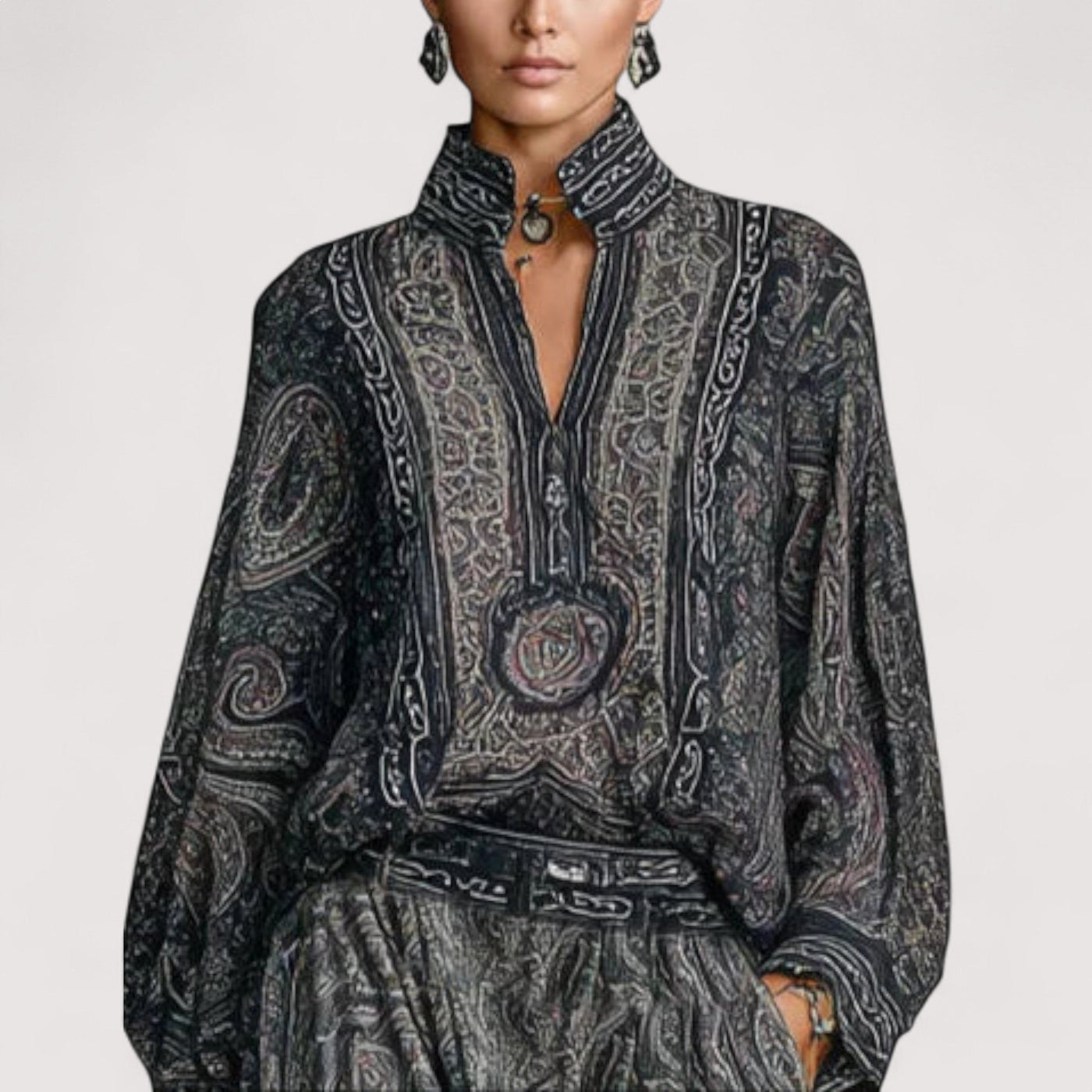 Aveline™ | Vintage set od dva dijela s majicom dugih rukava s Paisley printom i hlačama