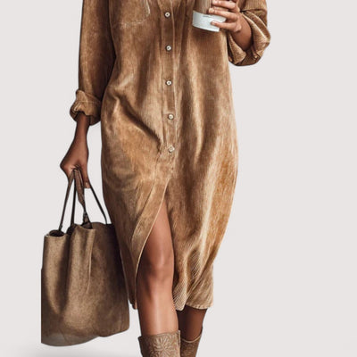 Calina™ | Opuštena midi haljina od samta s džepovima