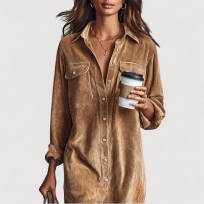 Calina™ | Opuštena midi haljina od samta s džepovima