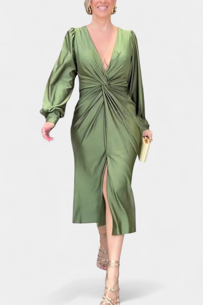 Veselka Duga Haljina s Dugim Rukavima i V-Izrezom