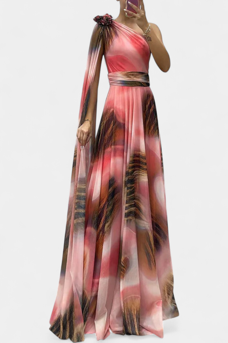 Nives Haljina Duga s Jednim Ramenom s Cvjetnim Detaljom