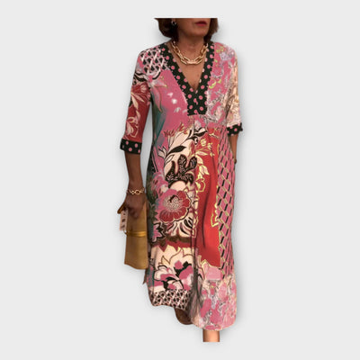 Višebojna haljina s gumbima i 3/4 rukavima