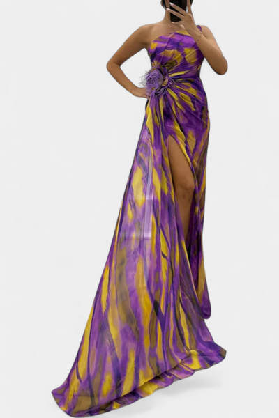 Blanka Maxi Asimetrična Haljina s Vibrantnim Uzorkom