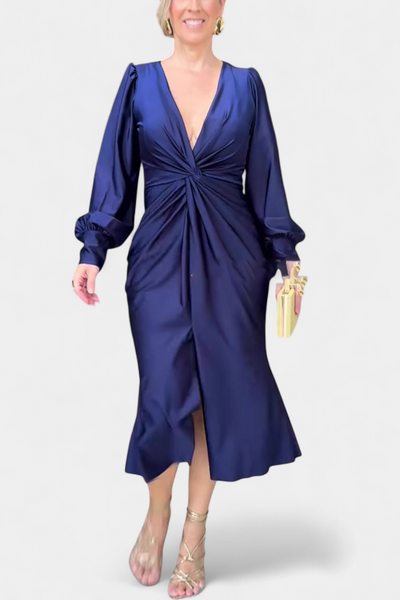 Veselka Duga Haljina s Dugim Rukavima i V-Izrezom