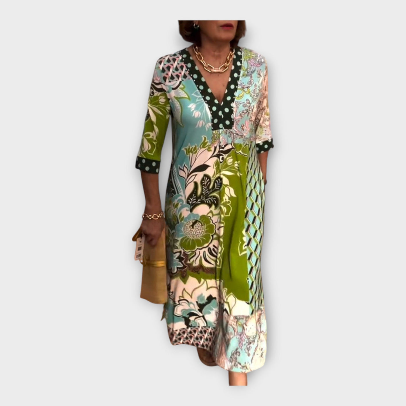 Višebojna haljina s gumbima i 3/4 rukavima