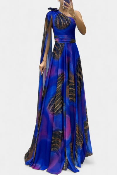 Nives Haljina Duga s Jednim Ramenom s Cvjetnim Detaljom