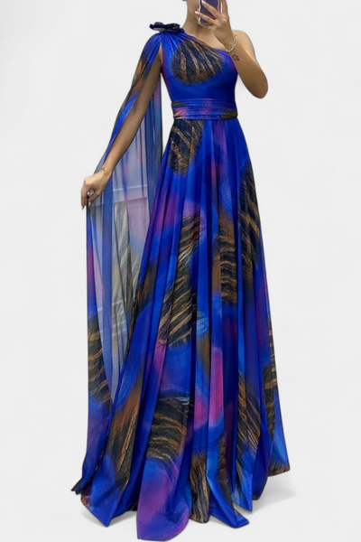 Nives Haljina Duga s Jednim Ramenom s Cvjetnim Detaljom