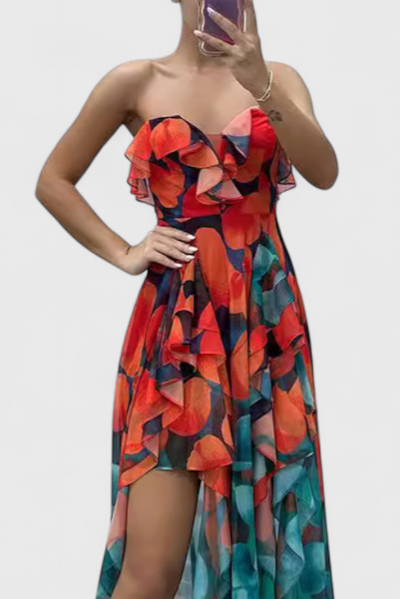 Zrinka Maxi Haljina bez Rukava s Volanima i Gradijent Otvorom