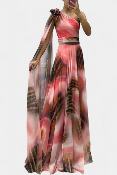 Nives Haljina Duga s Jednim Ramenom s Cvjetnim Detaljom