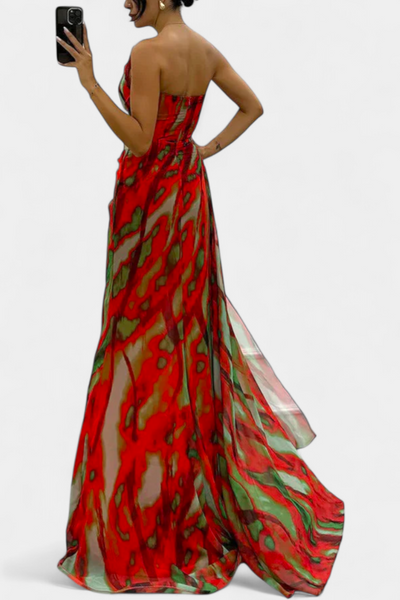 Blanka Maxi Asimetrična Haljina s Vibrantnim Uzorkom